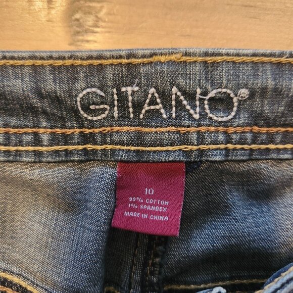 Gitano Flared Jeans Boho Blue Denim Flap Button Pockets Unique Womens 10 EUC - Picture 9 of 12